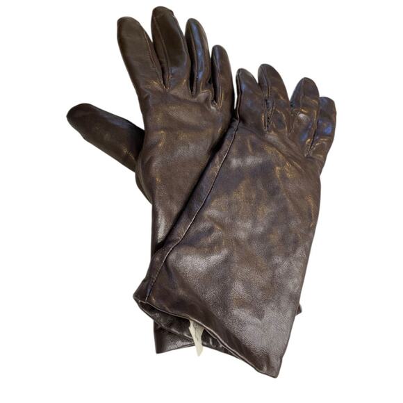 Size 7.5 Isotoner Vintage Womens Brown Leather Cashmere Lined Gloves - Picture 2 of 7